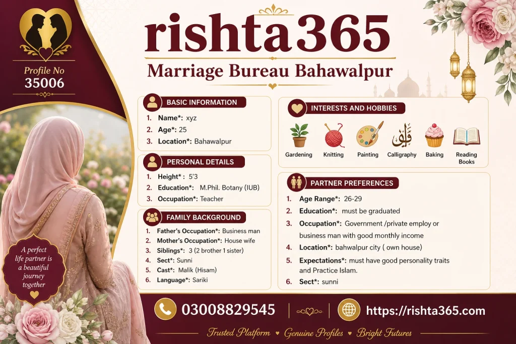 Female Marriage Proposal in Bahawalpur | Malik Profile 35006 female marriage proposal in bahawalpur